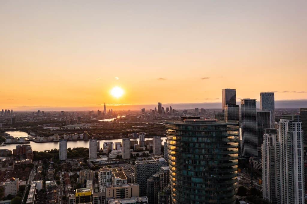 Aerial view of the East London Skyline