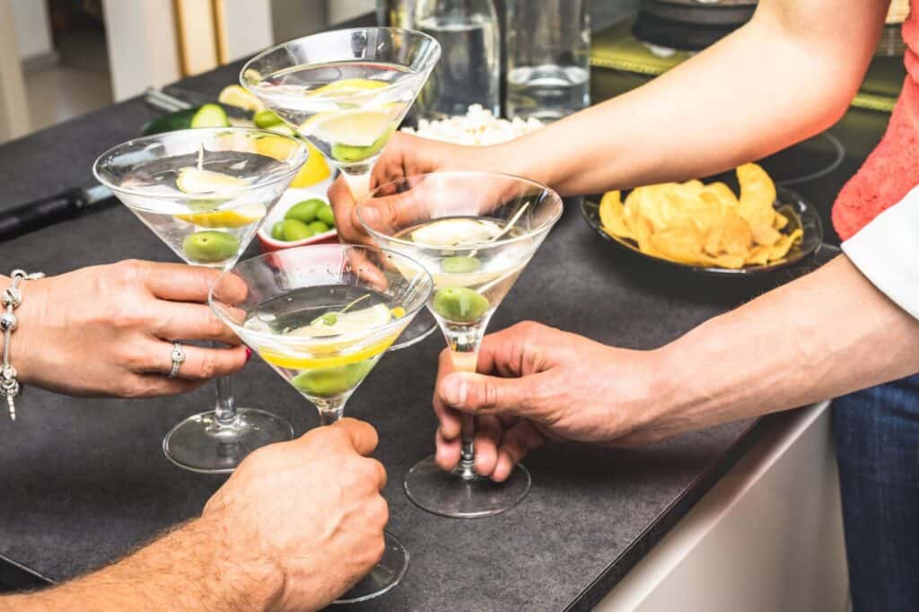 A house-warming party with chips and cocktails